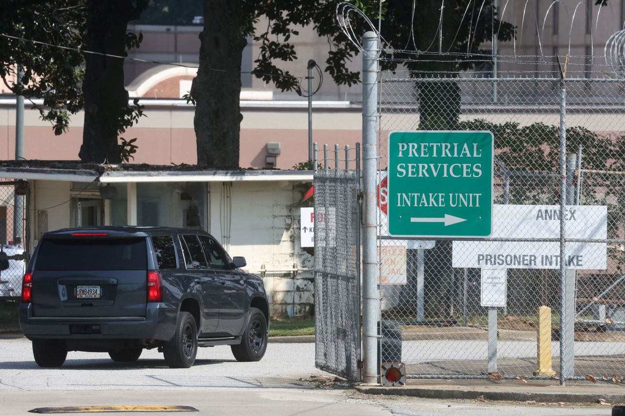 A vehicle enters the Fulton County Jail in Atlanta on Tuesday.