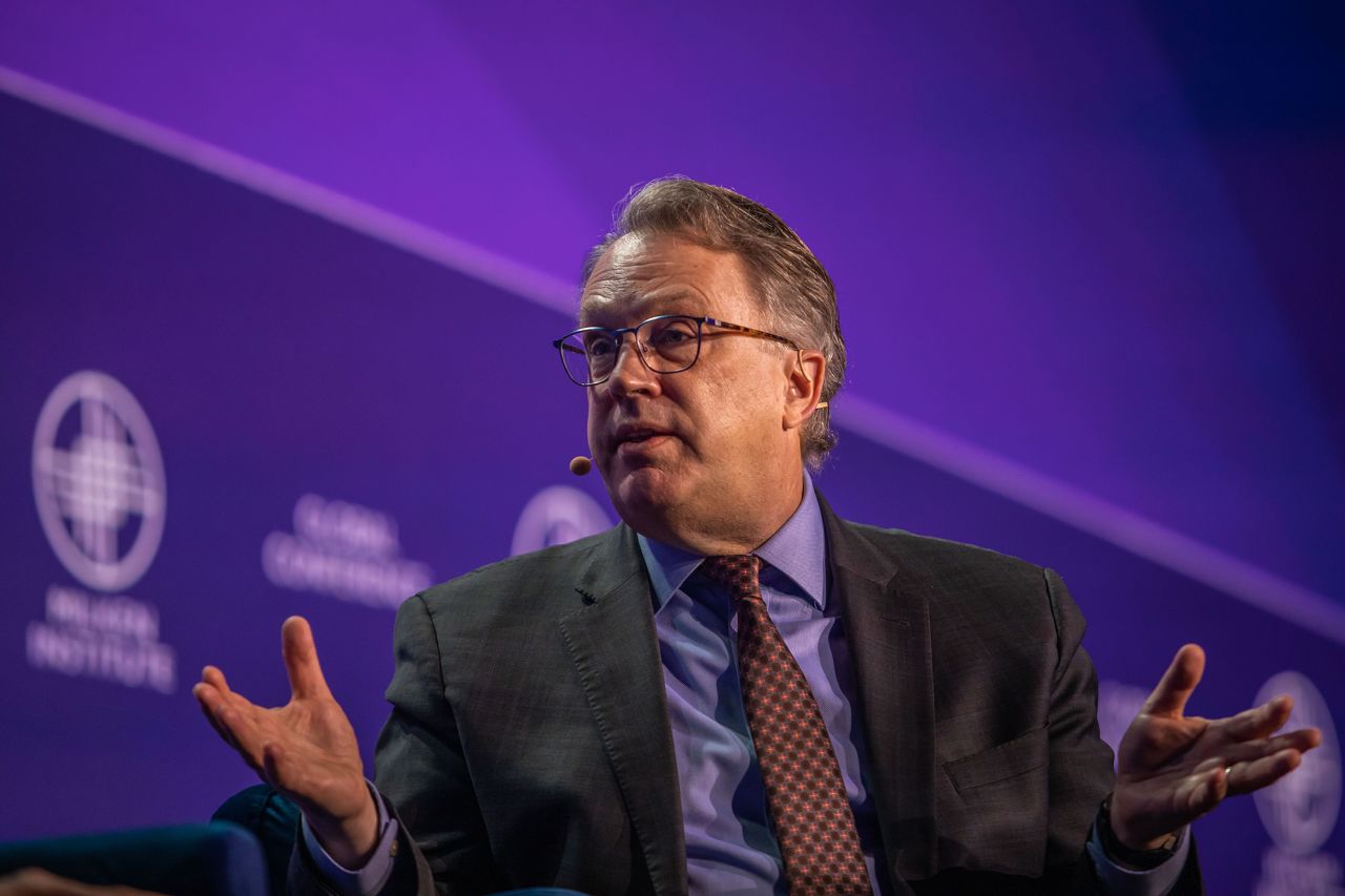 John C. Williams, President and CEO of the Federal Reserve Bank of New York, speaks at the Milken Institute's Global Conference at the Beverly Hilton Hotel on May 6 in Beverly Hills, California. 