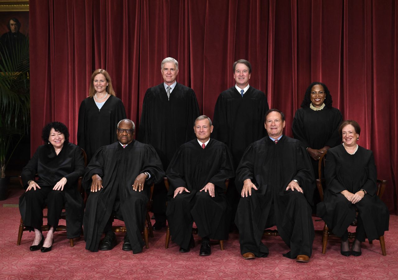 The Supreme Court justices pose for their official photo in Washington, DC, on October 7, 2022.