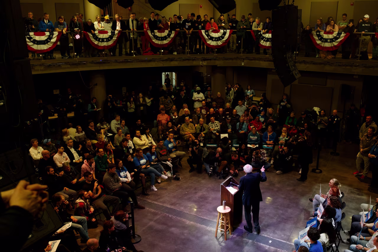 Sanders speaks at Simpson College in Indianola on Saturday.
