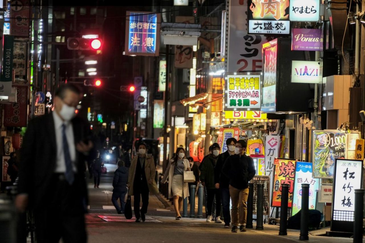 People walking in Tokyo's entertainment district of Shinbashi on Wednesday.