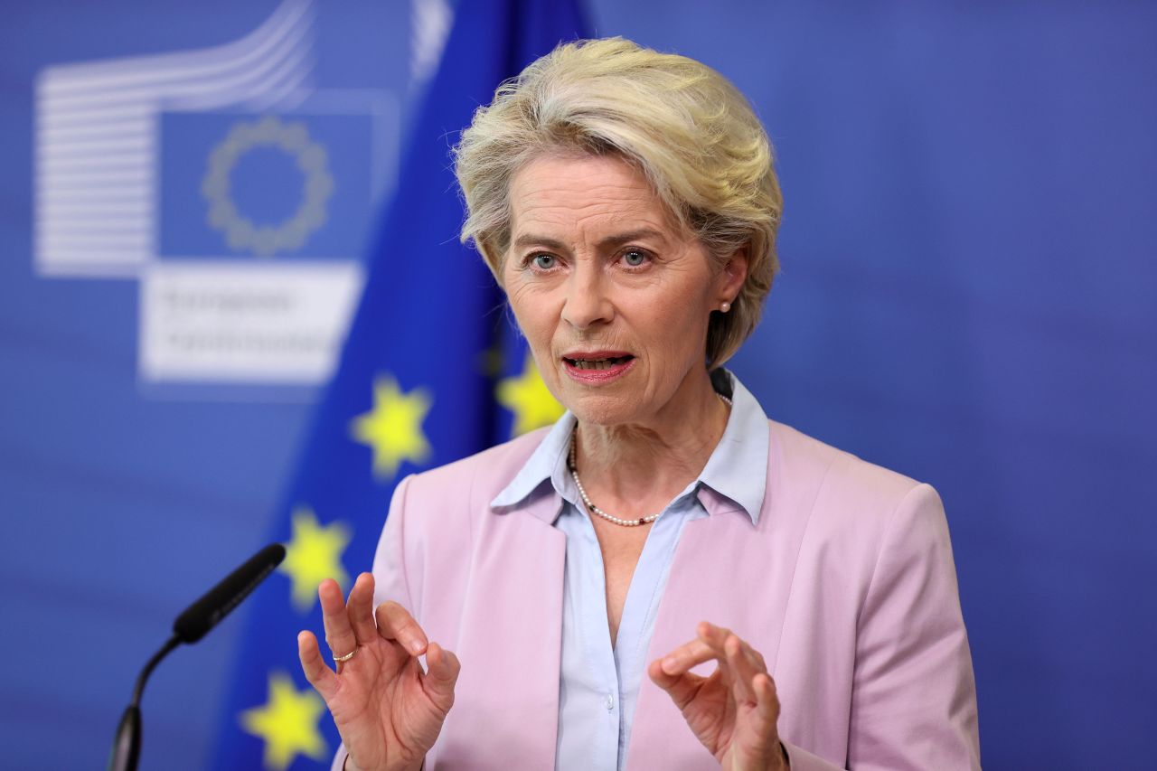 EU Commission President Ursula von der Leyen speaks at a press conference in Brussels, Belgium on September 7. 