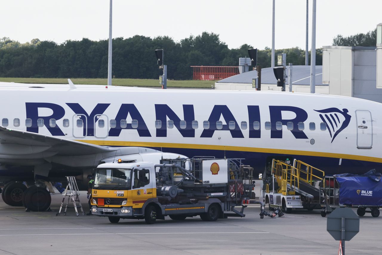 Ryanair plane is seen at London Stansted Airport in Stansted, Great Britain on July 17.