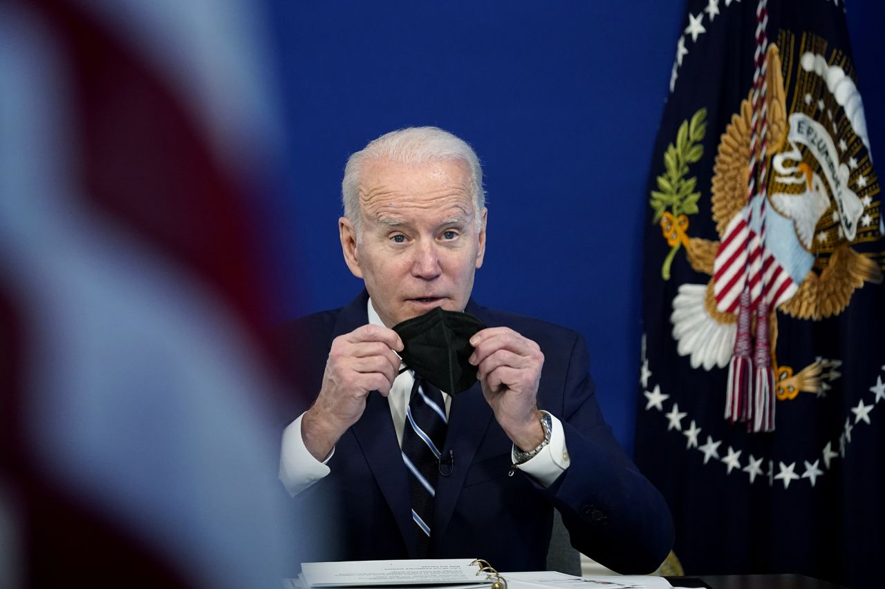 President Joe Biden speaks about the government's COVID-19 response, in the South Court Auditorium in the Eisenhower Executive Office Building on the White House Campus in Washington, Thursday, January 13, 2022. 
