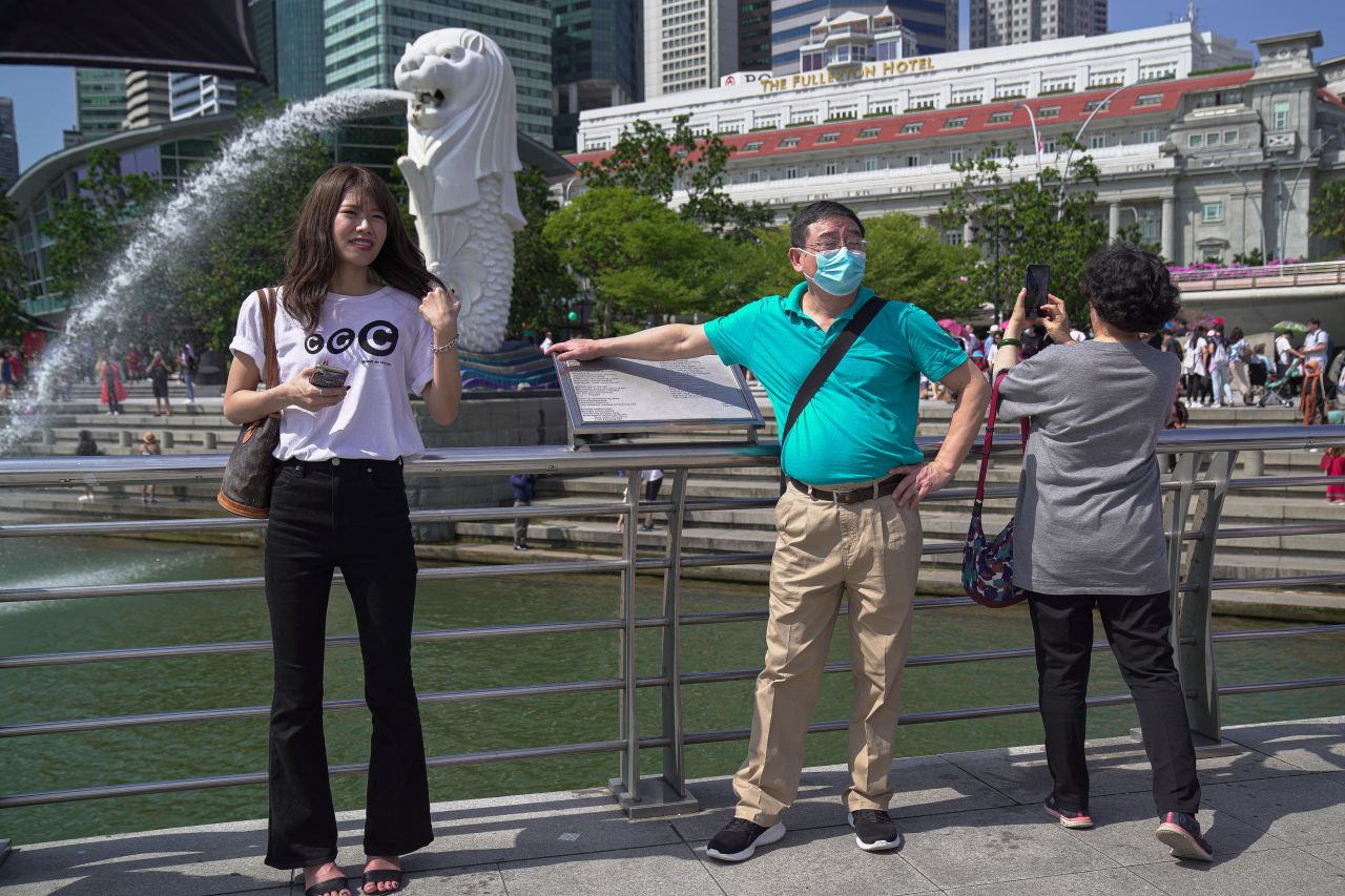 Visitors at Singapore's Merlion Park on January 26, 2020.