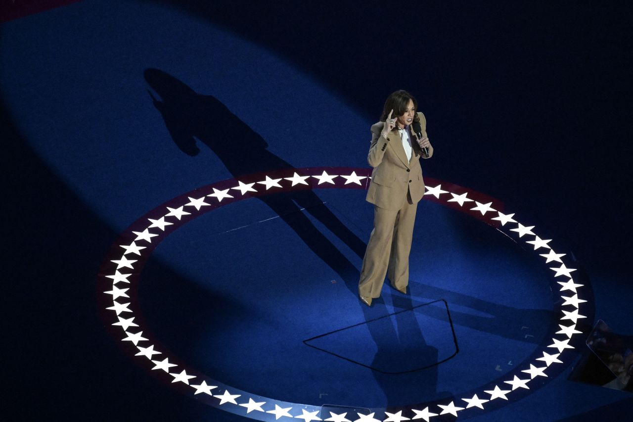 Kamala Harris speaks on the first day of the DNC in Chicago, on August 19. 