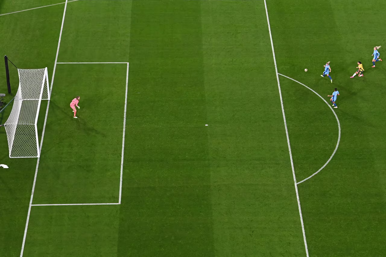 Australia star Sam Kerr scores arguably the goal of the tournament in the semifinal between the Matildas and England at Stadium Australia in Sydney on August 16.