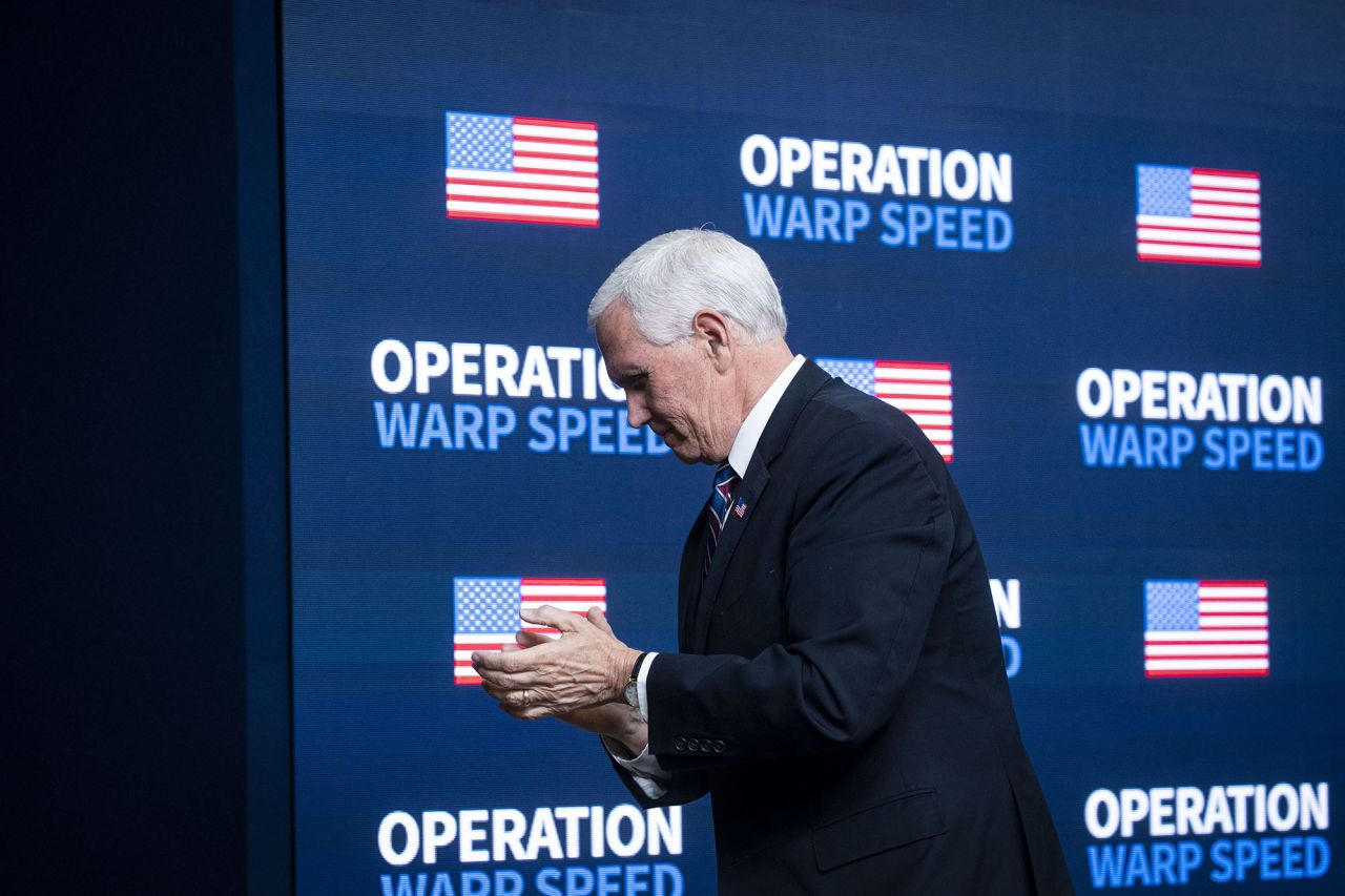 U.S. Vice President Mike Pence departs from an Operation Warp Speed vaccine summit at the White House in Washington DC, on Tuesday, December 8.  