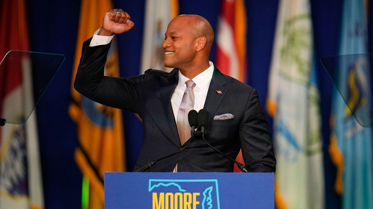 Democrat Wes Moore speaks to supporters in Baltimore on Tuesday. CNN has projected Moore to become the first Black governor of the state and just the third Black American to be elected governor in US history.