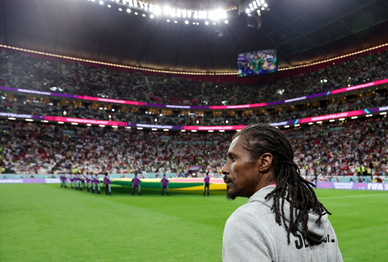 Senegal coach?Aliou?Cisse?before the match against England at Al Bayt Stadium in Al Khor, Qatar on Sunday.