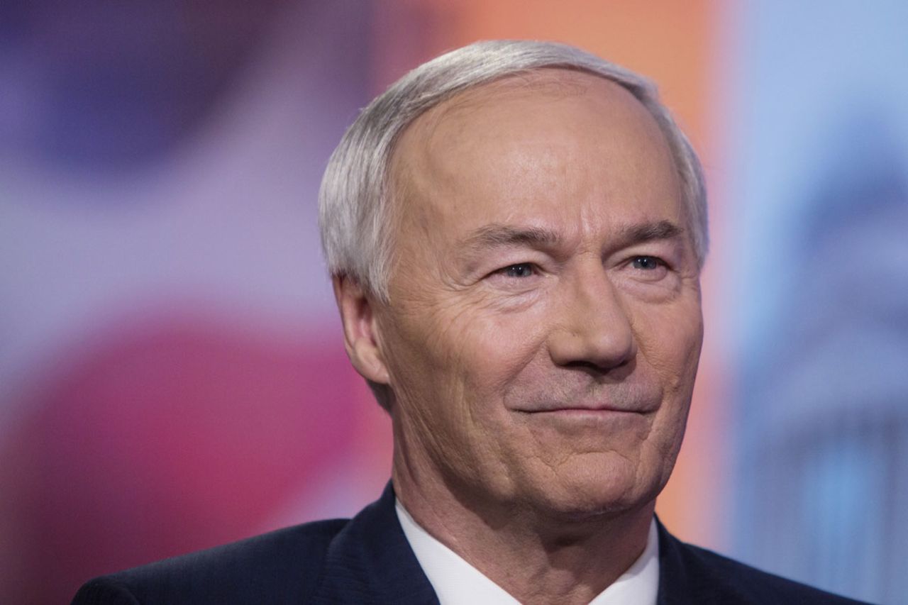 Governor Asa Hutchinson listens during a Bloomberg Television interview in New York on May 28, 2019.