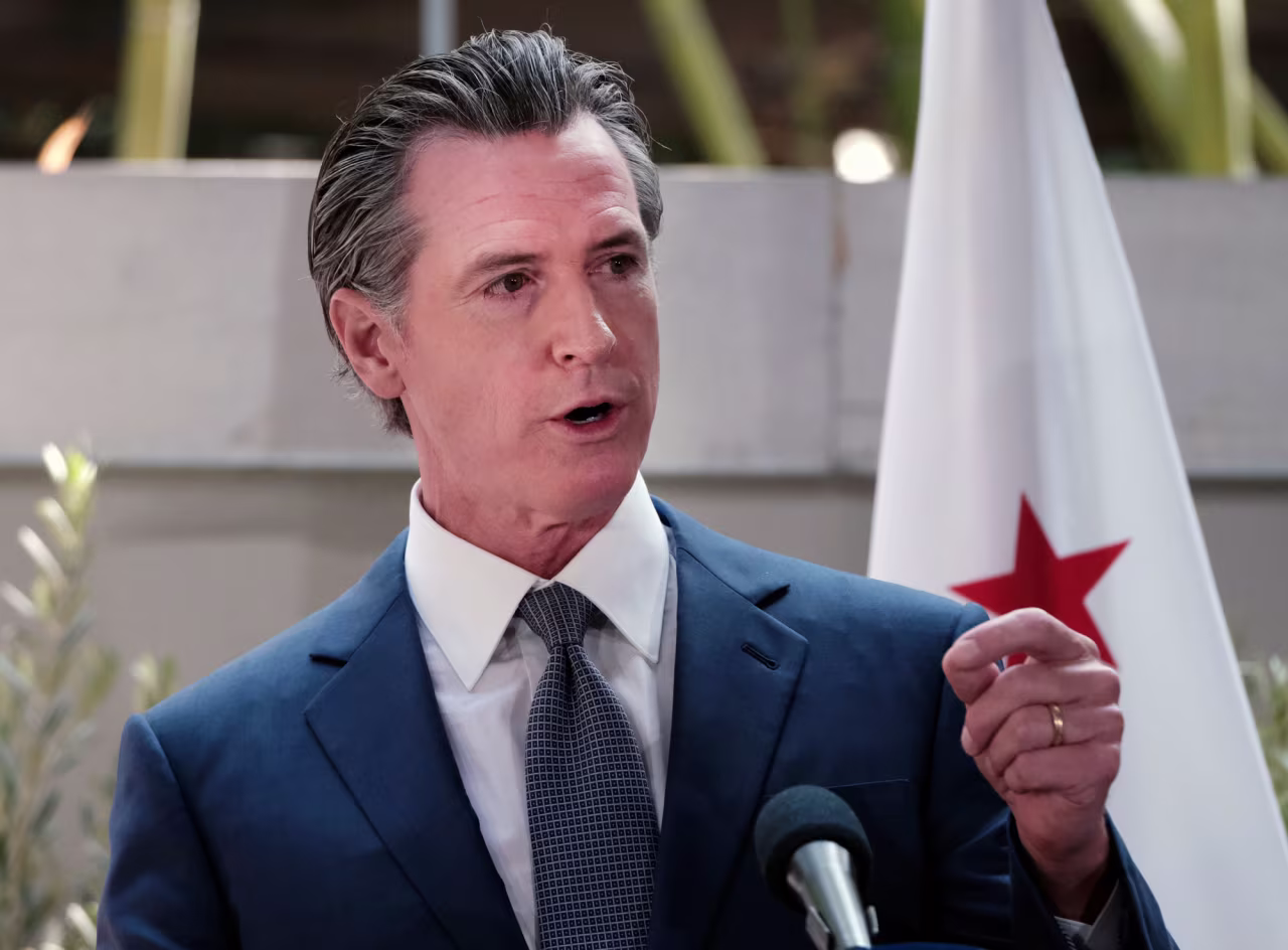 California Gov. Gavin Newsom answers questions at a news conference in Los Angeles, on June 9.
