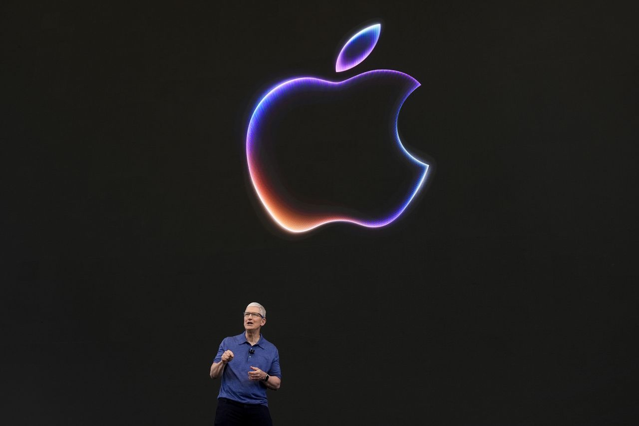 Apple CEO Tim Cook speaks during an announcement of new products on the Apple campus in Cupertino, California, on June 10.