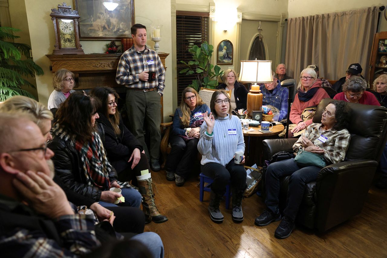 Caucusgoers gather at the home of Silver City Mayor Sharon McNutt.