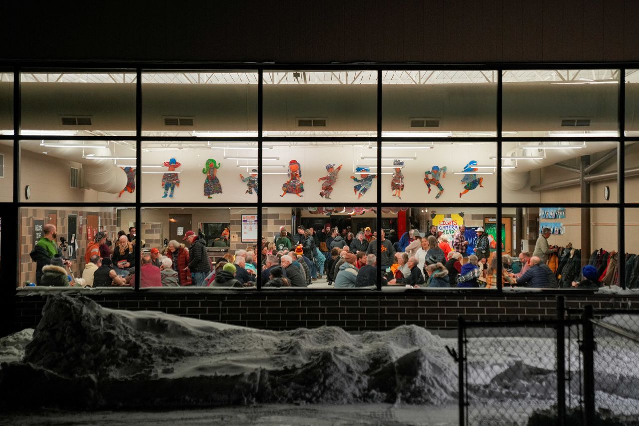 Voters gather at a caucus site at Fellows Elementary School in Ames, Iowa.