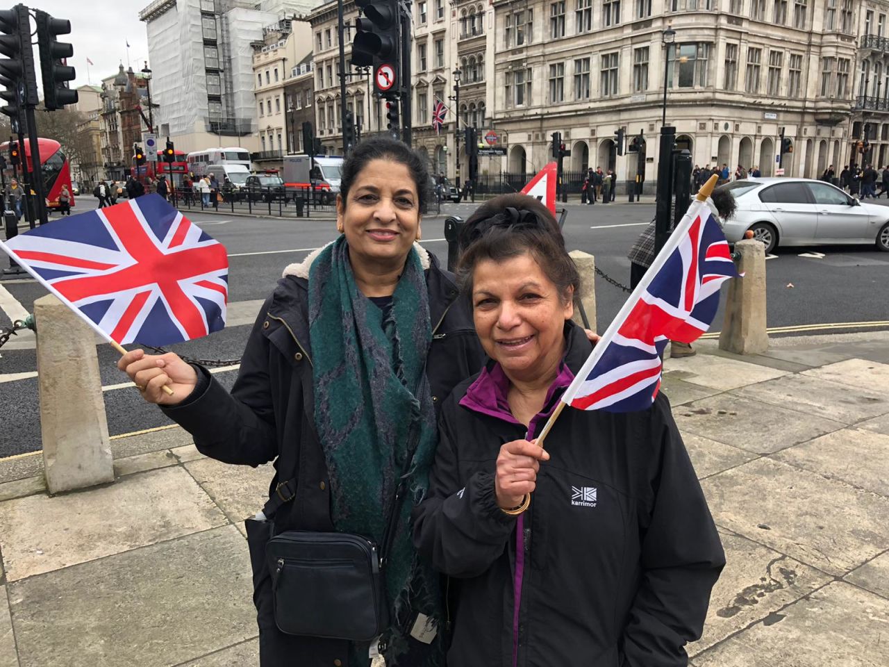 Daljit Bhullar, left, with Jenny Neville at Parliament Square on Friday.