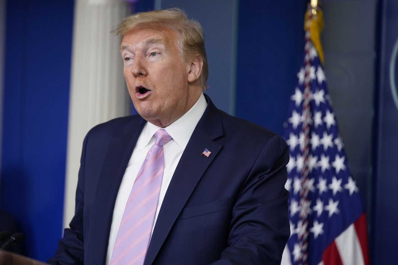 President Donald Trump speaks during a coronavirus task force briefing at the White House on April 10.