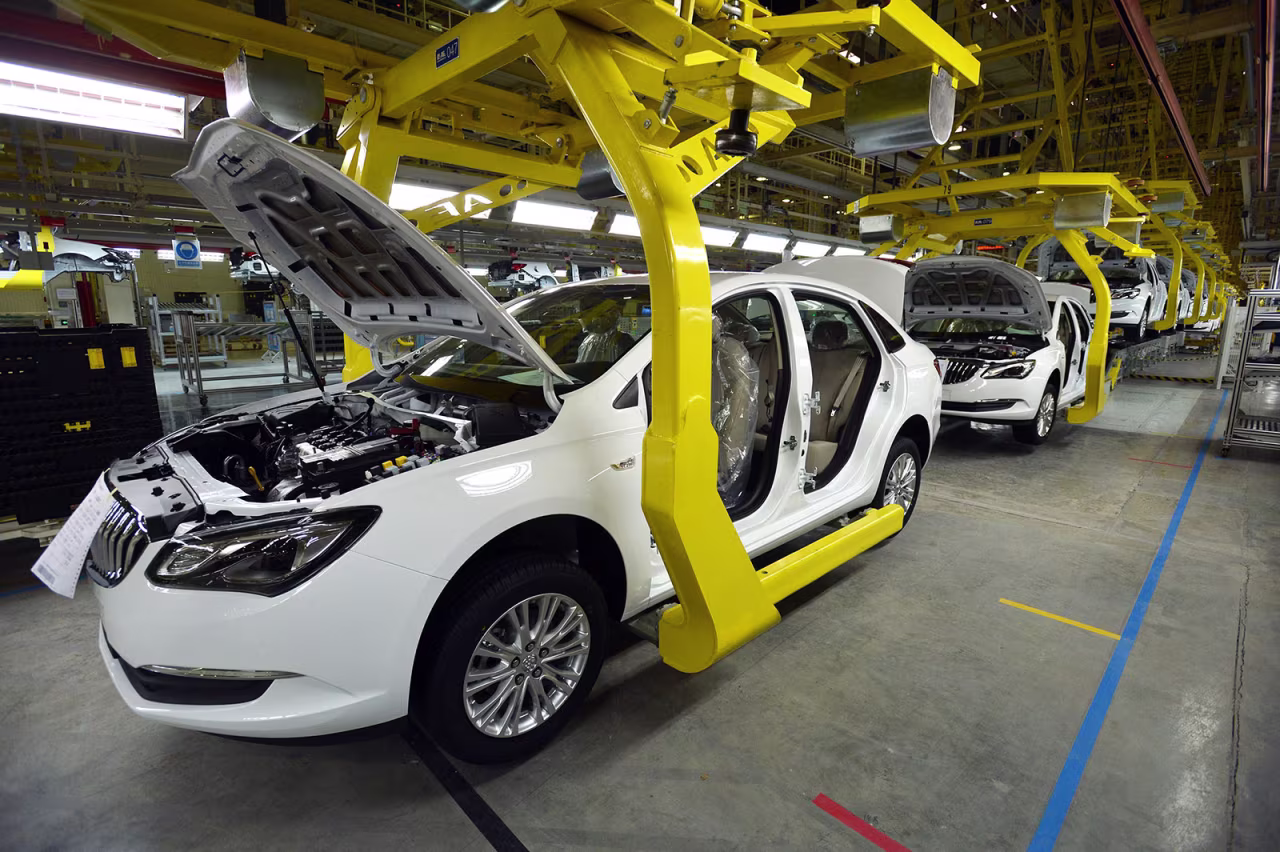 General Motors cars are assembled at an auto plant in Wuhan.