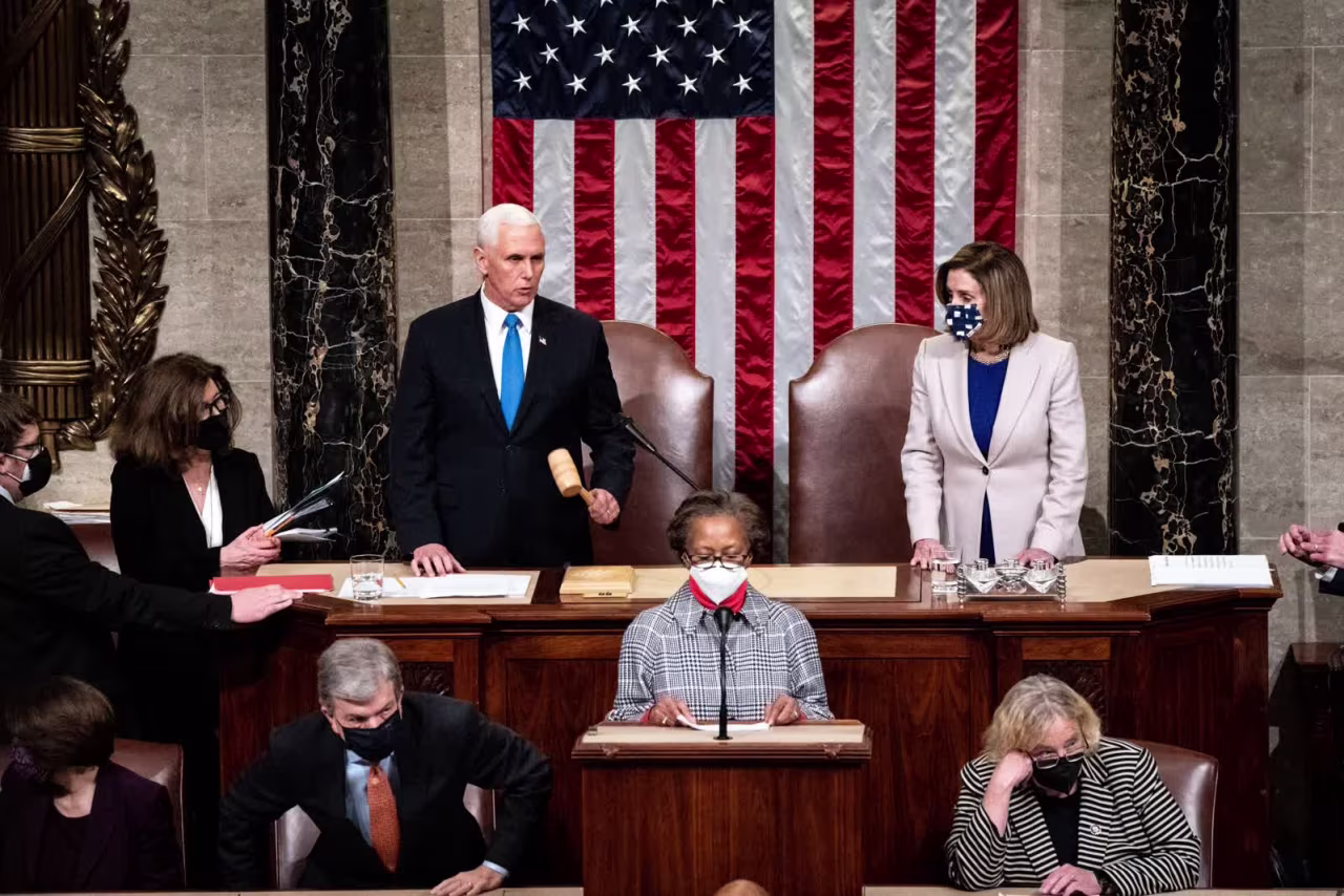Vice President Mike Pence and House Speaker Nancy Pelosi preside over the joint session of Congress that officially certified Joe Biden’s electoral win.