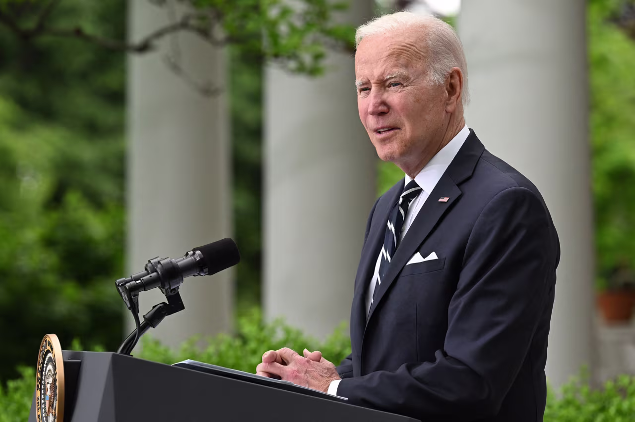US President Joe Biden speaks at the White House in Washington, DC on May 5. 