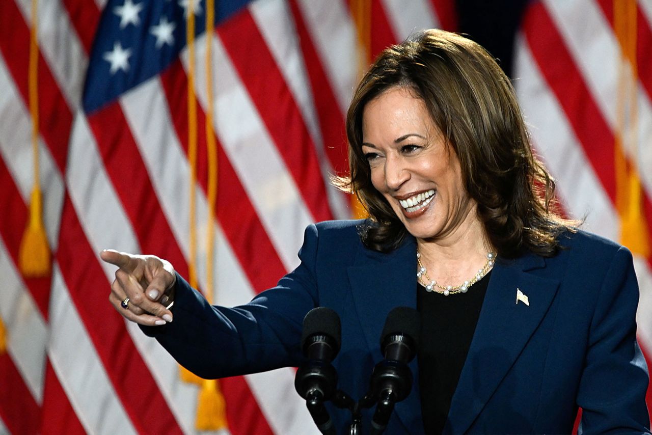 Vice President Kamala Harris gestures during a campaign in Milwaukee on Tuesday, July 23.