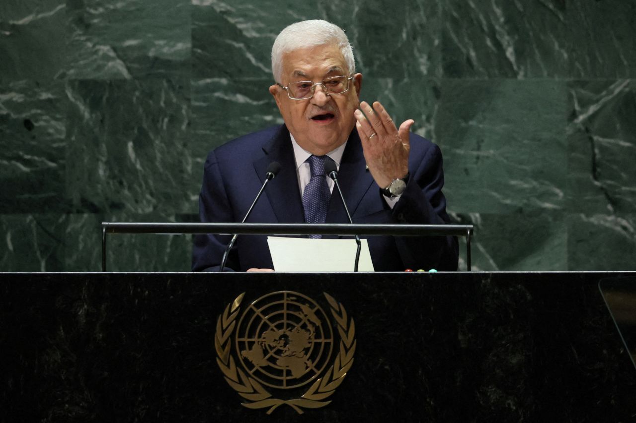 Palestinian President?Mahmoud?Abbas?addresses the 78th Session of the UN General Assembly in New York City on September 21, 2023.