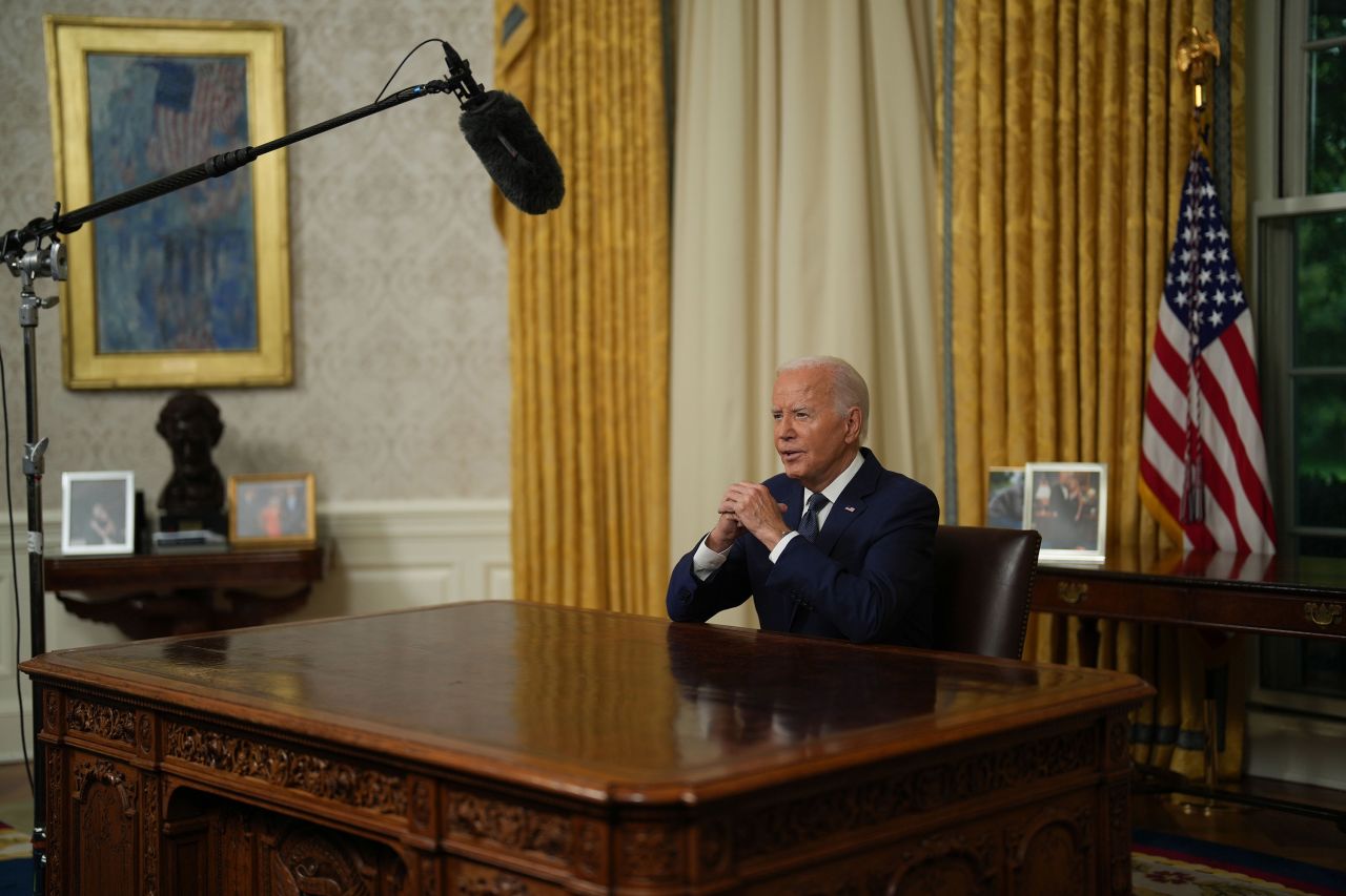 President Joe Biden delivers a televised address from the Oval Office of the White House in Washington, DC on July 15. 