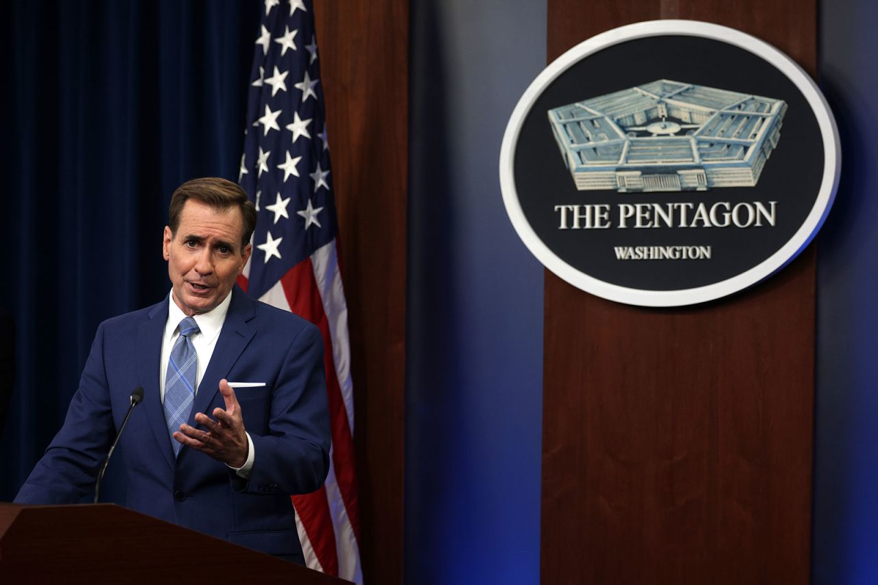 Pentagon press secretary John?Kirby speaks during a press briefing on August 16.