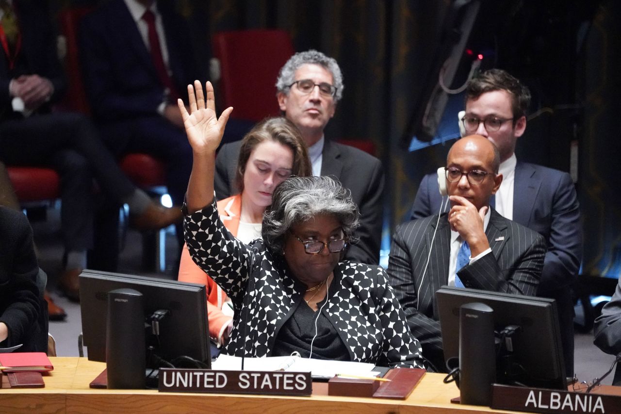 US Ambassador to the United Nations Linda Thomas-Greenfield votes during a UN Security Council meeting in New York on Wednesday.