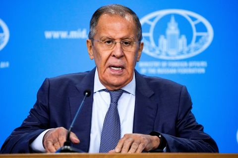 Russia's Foreign Minister Sergey Lavrov delivers a speech as he meets with heads of diplomatic missions in Moscow, Russia, on September 19.