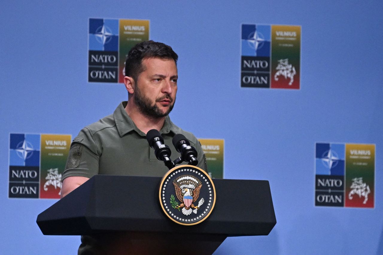 Ukrainian President Volodymyr Zelensky speaks at an event with G7 leaders on Wednesday.