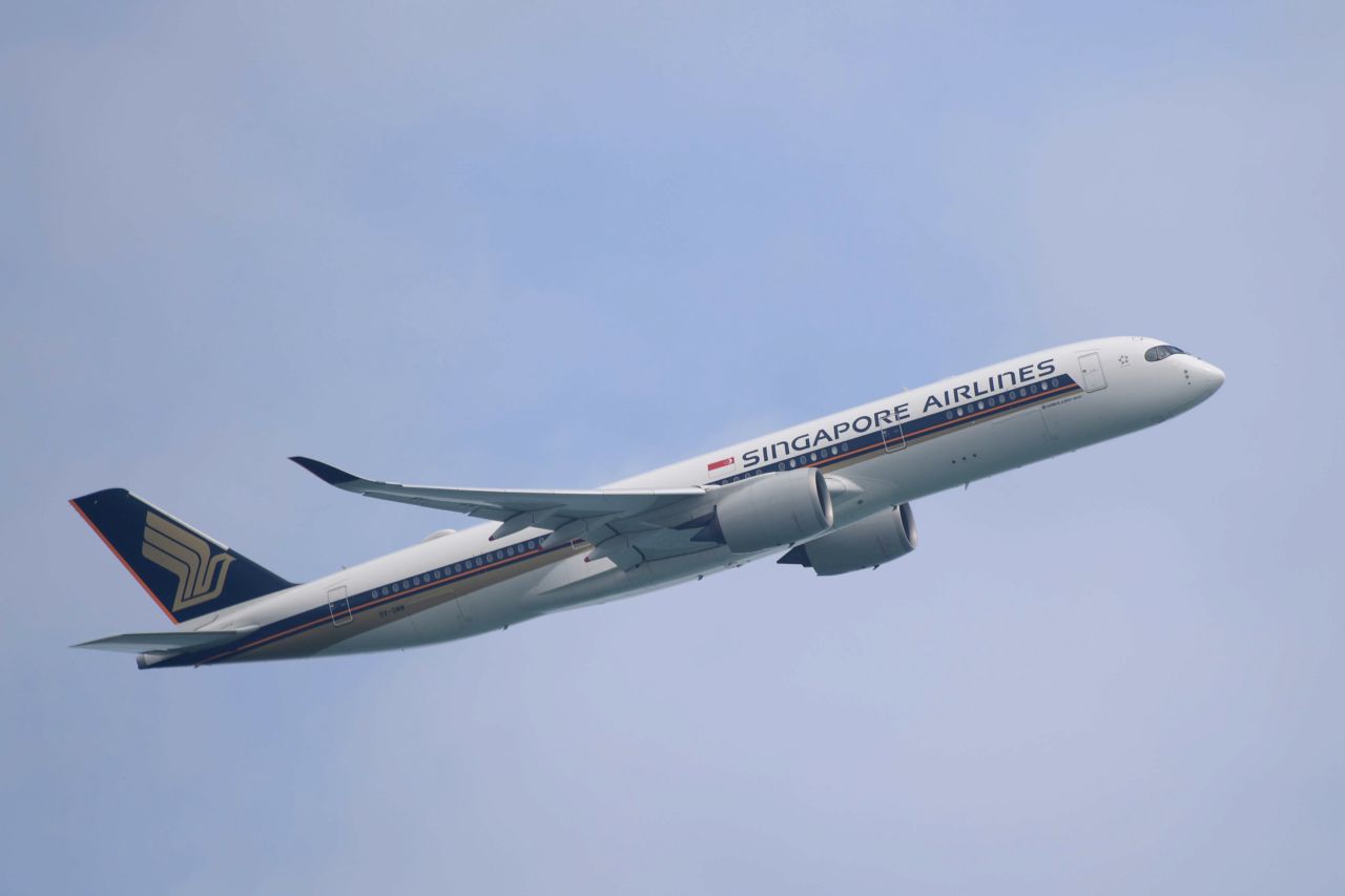 A Singapore Airlines Airbus A350-900 passenger plane takes off from Changi International Airport in Singapore.