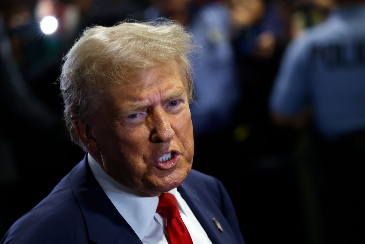 Donald Trump speaks to reporters in Philadelphia, Pennsylvania on September 10.