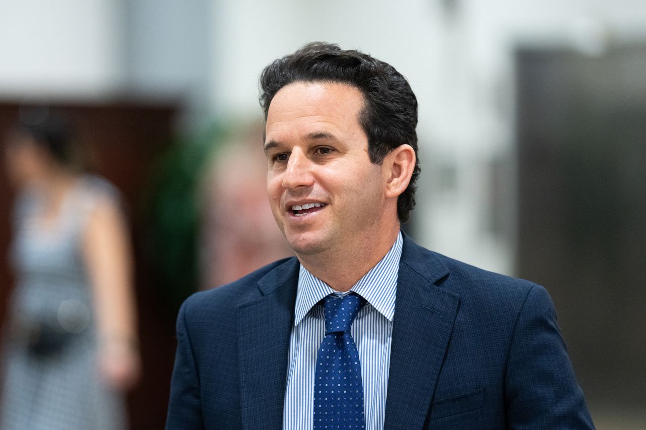 Sen. Brian Schatz speaks with a reporter after a vote in the Capitol in Washington, DC, on June 20.