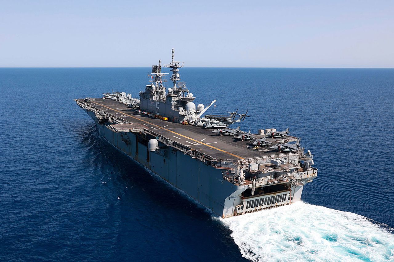 The USS Bataan, seen here traveling through the Red Sea on August 28, and the 26th MEU have been operating in the Middle East since August as part of an effort to deter Iranian aggression in the critical waterways around of the region, including the Gulf of Oman and the Strait of Hormuz.?