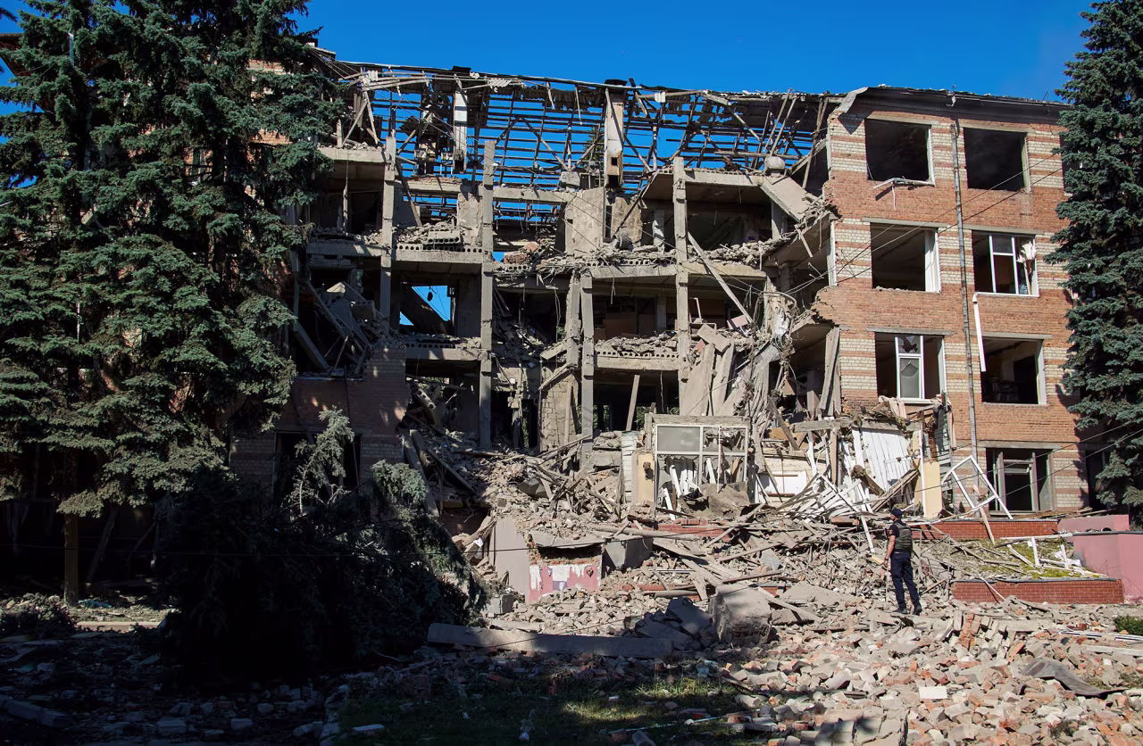 The Housing and Communal College building damaged in recent shelling in Kharkiv, Ukraine, on June 21.