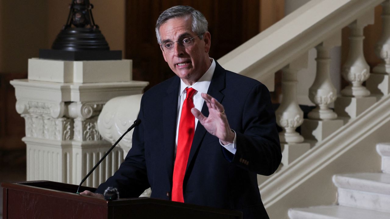 Georgia Secretary of State Brad Raffensperger speaks in Atlanta on Wednesday.