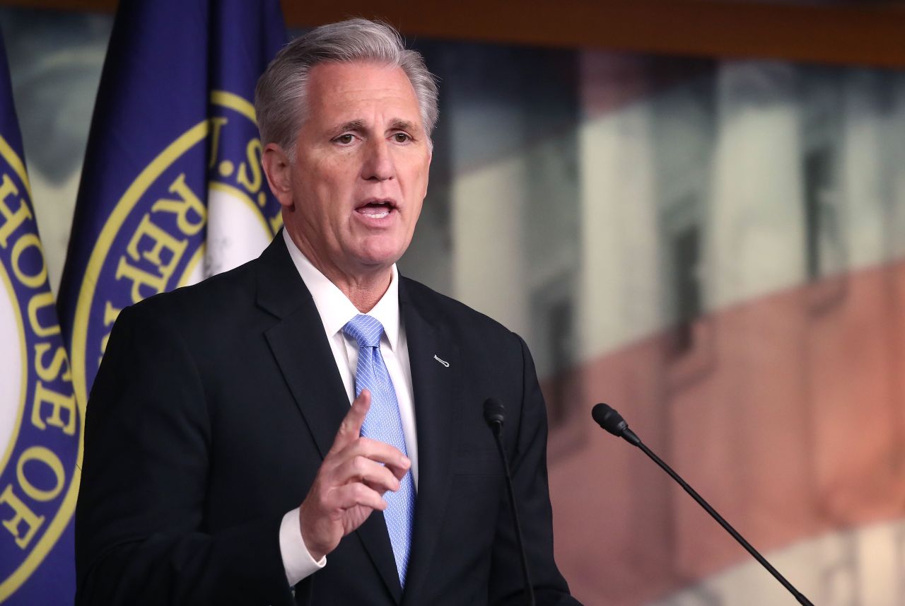 Kevin McCarthy speaks during his weekly news conference on Thursday.