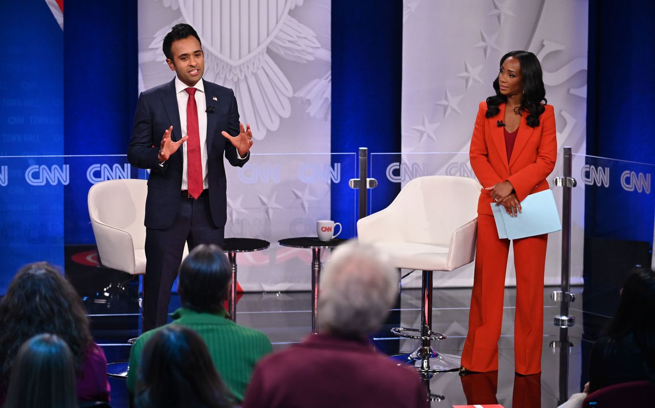 Ramaswamy speaks during a CNN Republican Town Hall in Des Moines, Iowa, on Wednesday.