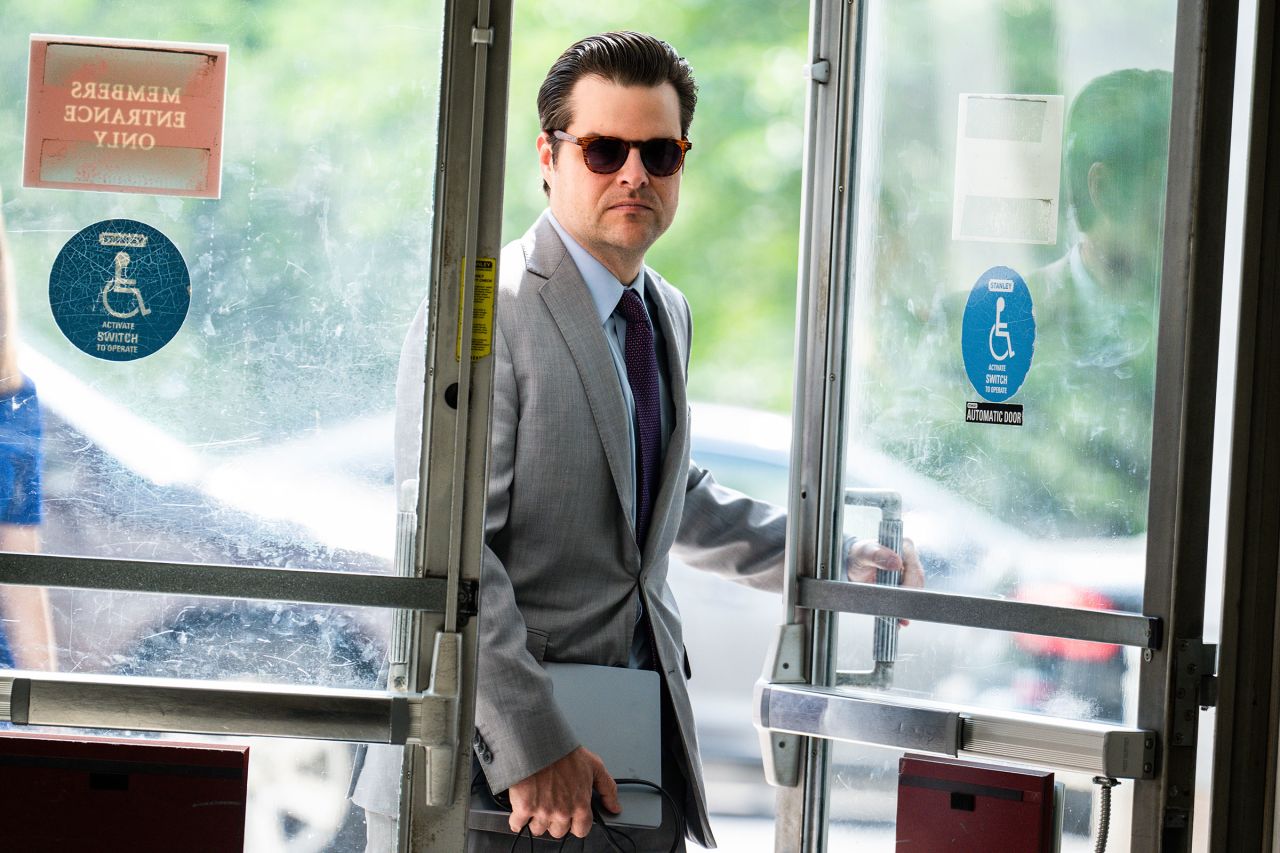 Rep. Matt Gaetz arrives to Rayburn Building on Wednesday, May 24.