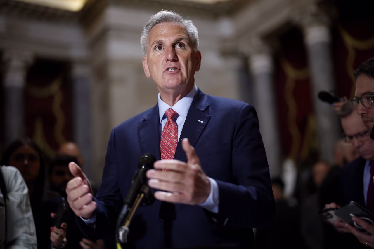 Speaker of the House Kevin McCarthy (R-CA) speaks to members of the media at the U.S. Capitol on May 24, 2023 in Washington, D.C.