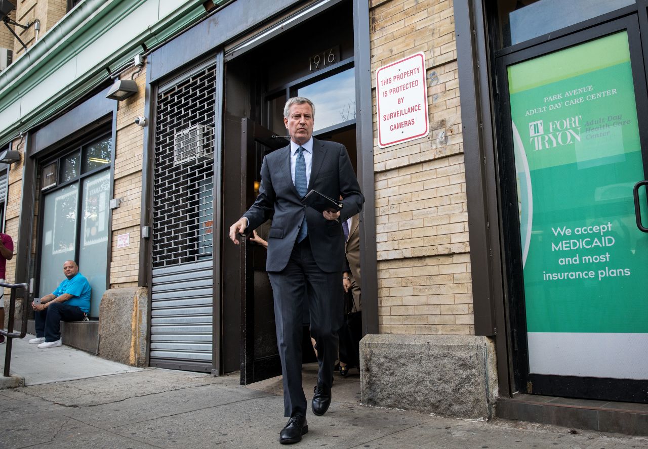 New York City Mayor Bill de Blasio visited the Cayuga Center in East Harlem on Thursday.