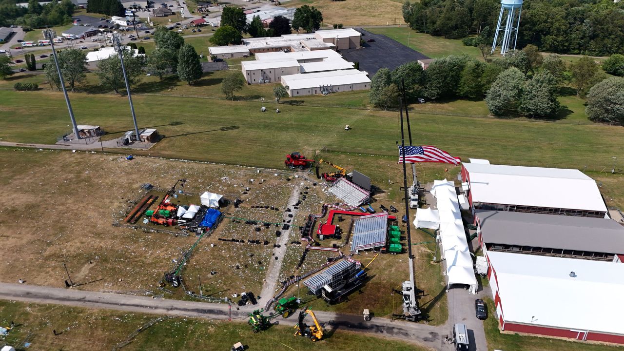 This aerial photo taken on July 15 shows the site of the Trump campaign rally in Butler, Pennsylvania.