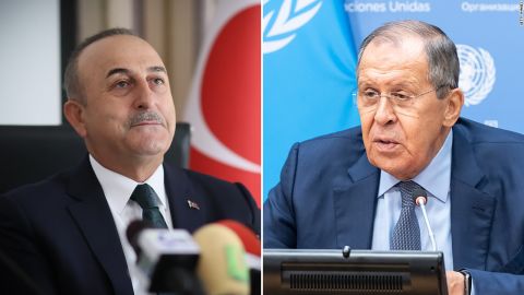 Turkish Foreign Minister Mevlut Cavusoglu, left, and Russia's Foreign Minister Sergey Lavrov.