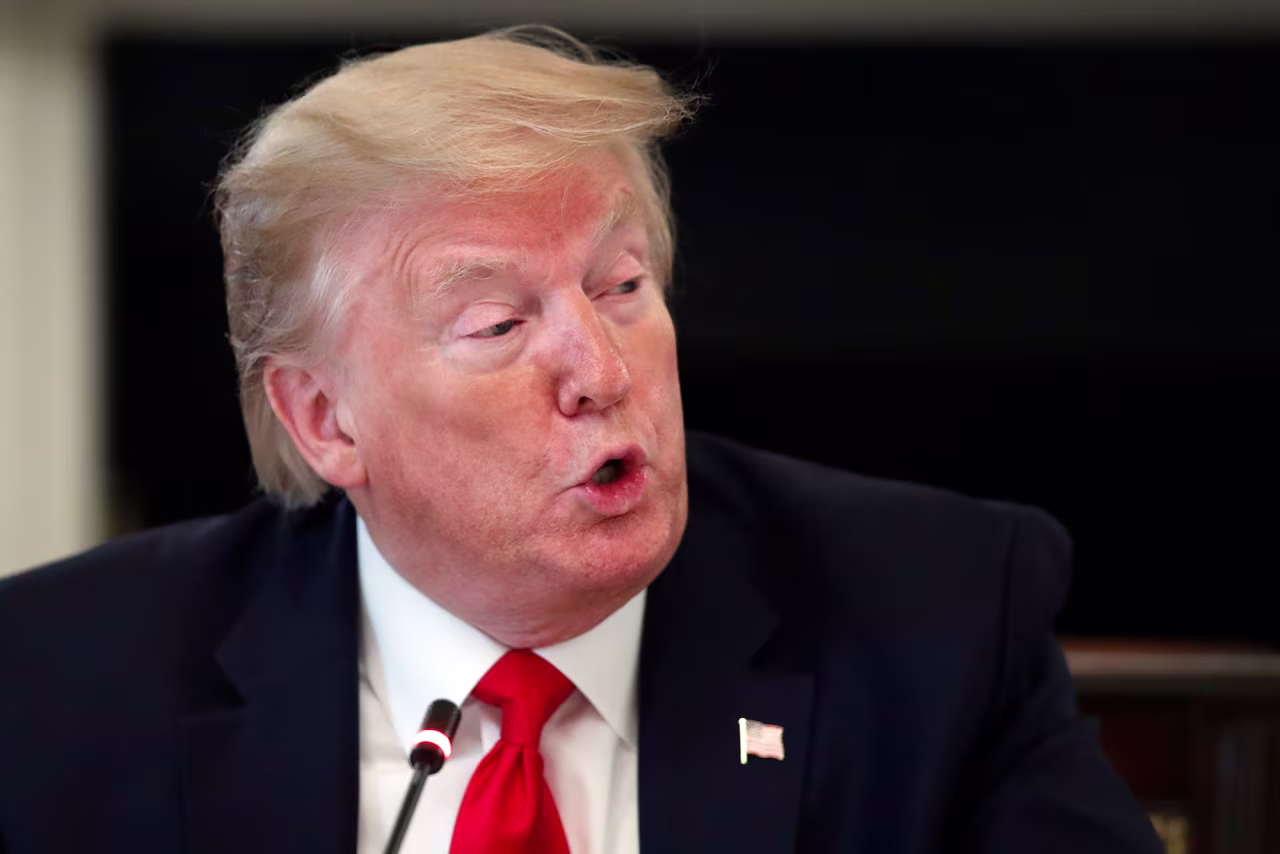 President Donald Trump speaks about reopening the country, during a roundtable with industry executives, in the State Dinning Room of the White House, on April 29, in Washington DC.