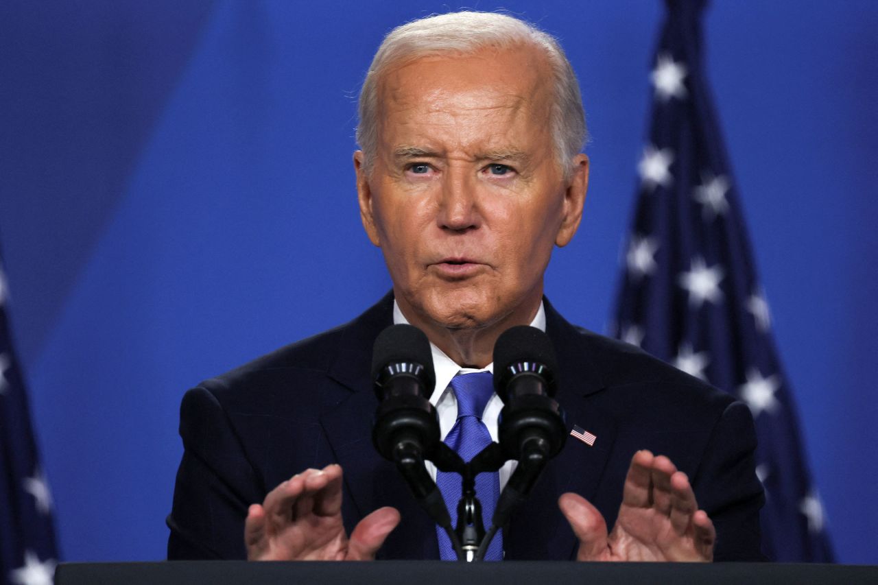 U.S. President Joe Biden attends a press conference during NATO's 75th anniversary summit, in Washington, U.S., July 11, 2024. REUTERS/Leah Millis