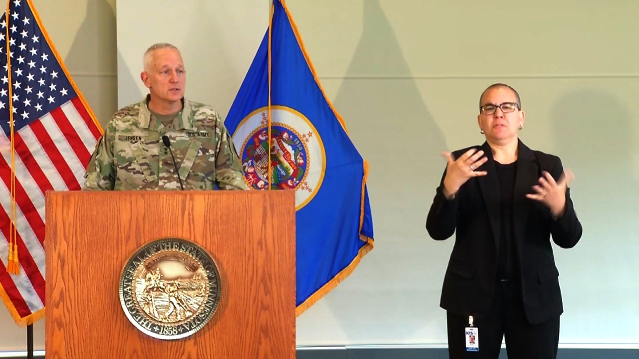 General Jon Jensen, the Adjutant General of Minnesota's Army National Guard speaks at a news conference in St. Paul, Minnesota on May 29.