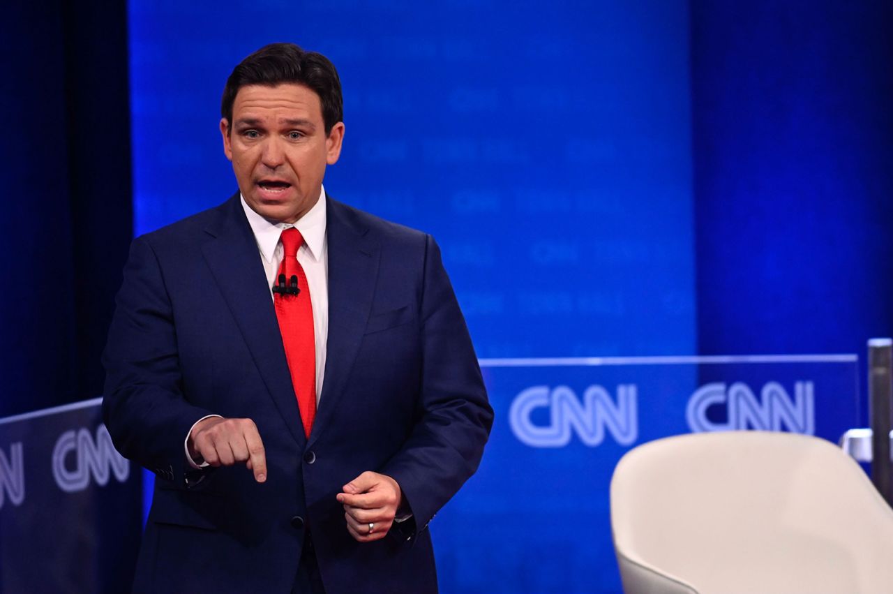 DeSantis responds to a question during CNN's Republican Town Hall on Tuesday.