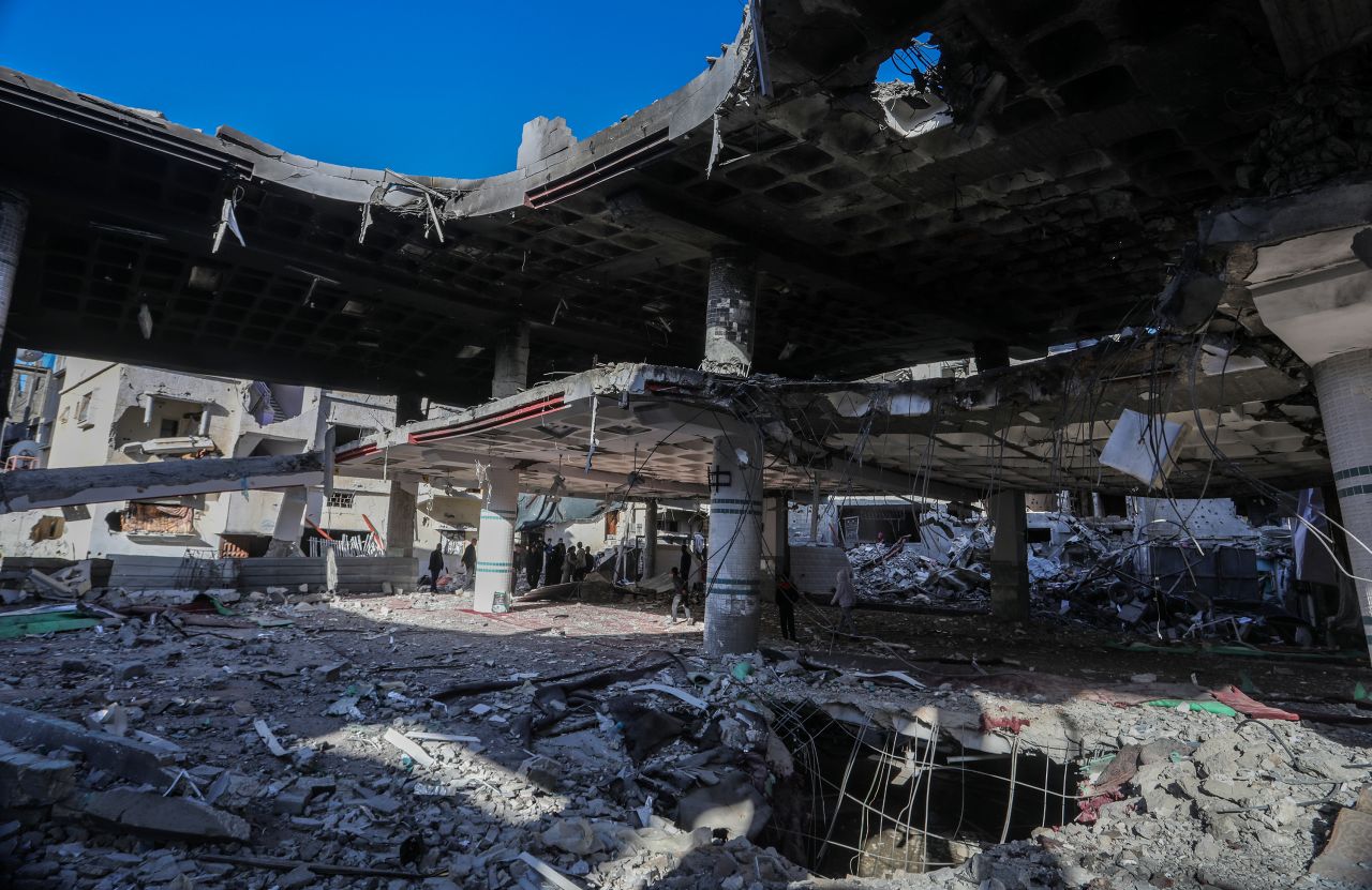 A view of the heavily damaged Al-Huda Mosque after Israeli attacks on Rafah on February 14.