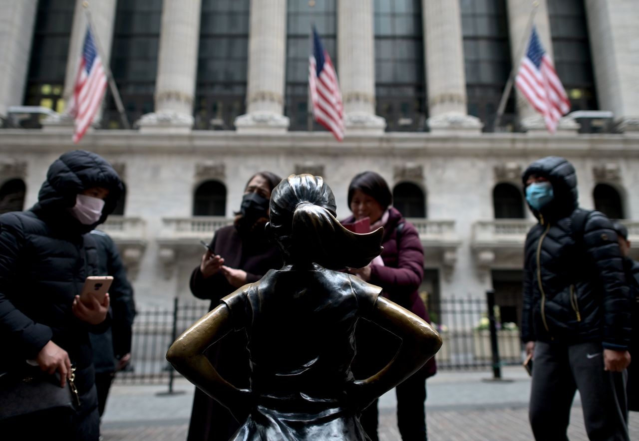 Chinese tourists in New York's Wall Street on February 3, 2020.